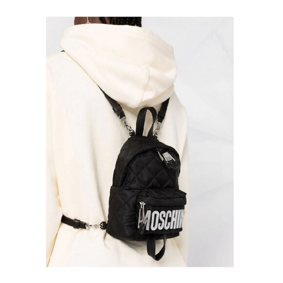 Moschino Black Mini Quilted Backpack In Fantasy Print Black - Picture 8 of 14